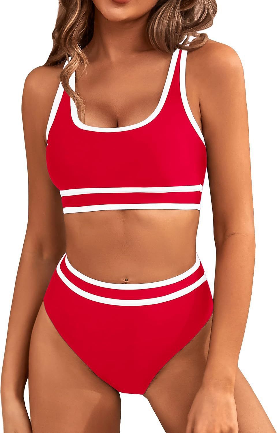 Sarah Express Women's Two-Piece Bikini Set - Tight-Fit Solid Color Swimsuit for Beach Swimming