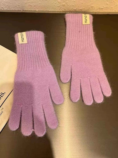 Sarah Express Women's Knitted Winter Gloves - Rabbit Fur Warm Gloves Lilac ONESIZE