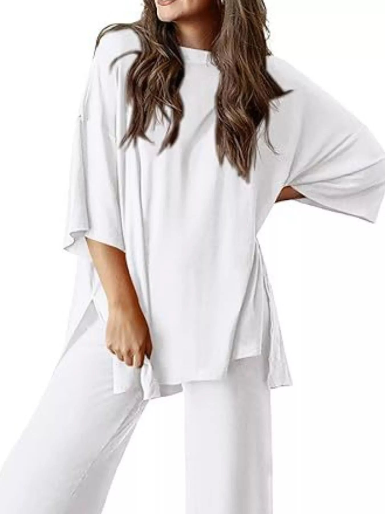 Sarah Express Relaxed Fit Round Neck Top and Pants Two-Piece Lounge Set