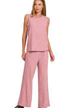 Sarah Express Women’s Cotton Slub Tank and Pants Lounge Set Casual