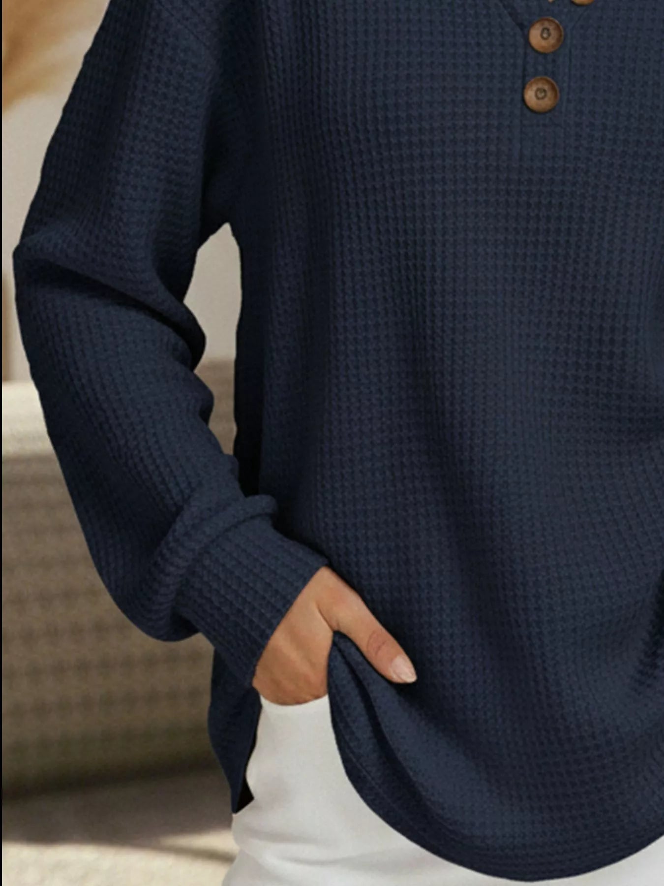 Sarah Express Women's Casual Waffle Knit Long Sleeve T-Shirt Plus Size