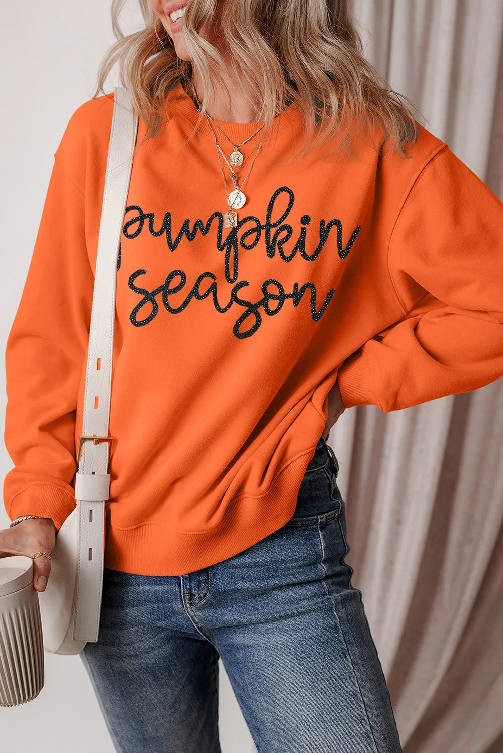 Sarah Express Women's Letter Round Neck Long Sleeve Sweatshirt Orange