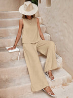 Sarah Express Women's Sleeveless Round Neck Top & Pants Two Piece Casual Set Street Style