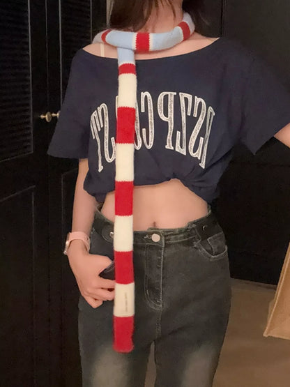 Sarah Express Women's Striped Knitted Warm Scarf - Cozy Winter Accessory