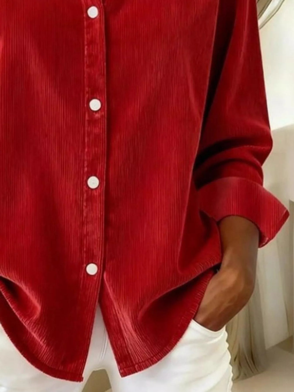 Sarah Express Women's Corduroy Button-Down Shirt Plus Size