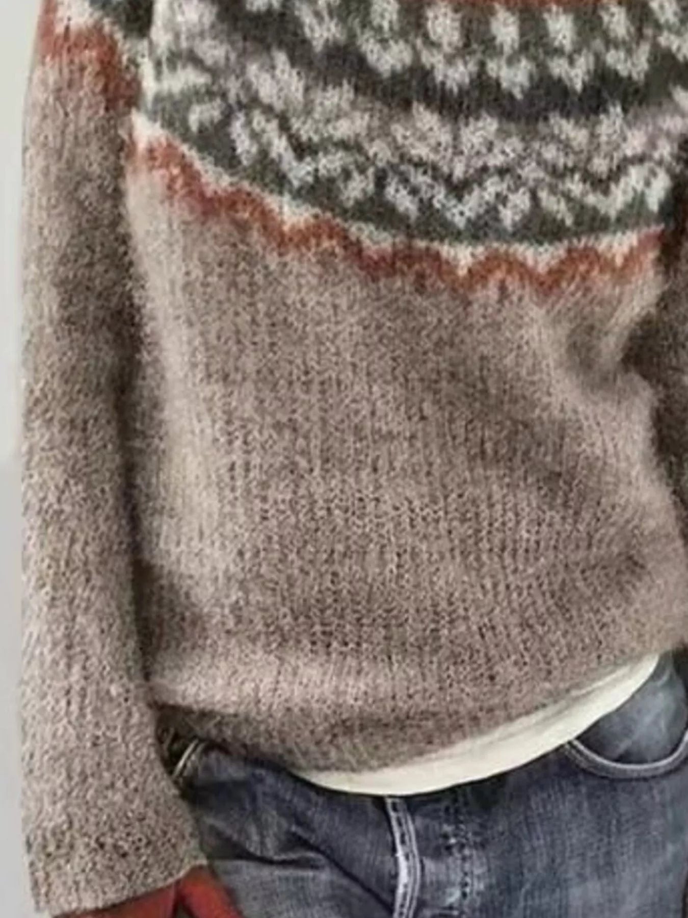 Sarah Express Women's Vintage Patterned Round Neck Sweater Plus Size