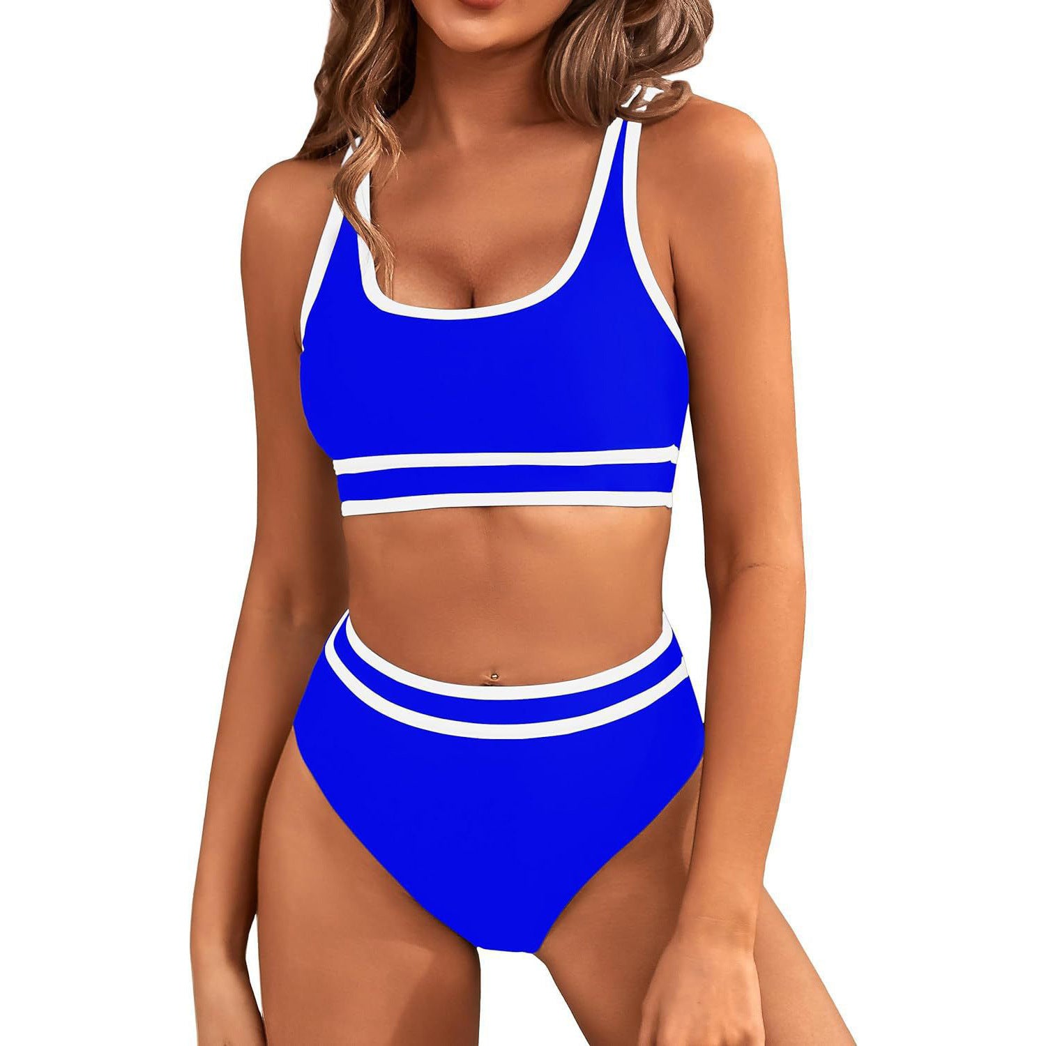 Sarah Express Women's Two-Piece Bikini Set - Tight-Fit Solid Color Swimsuit for Beach Swimming