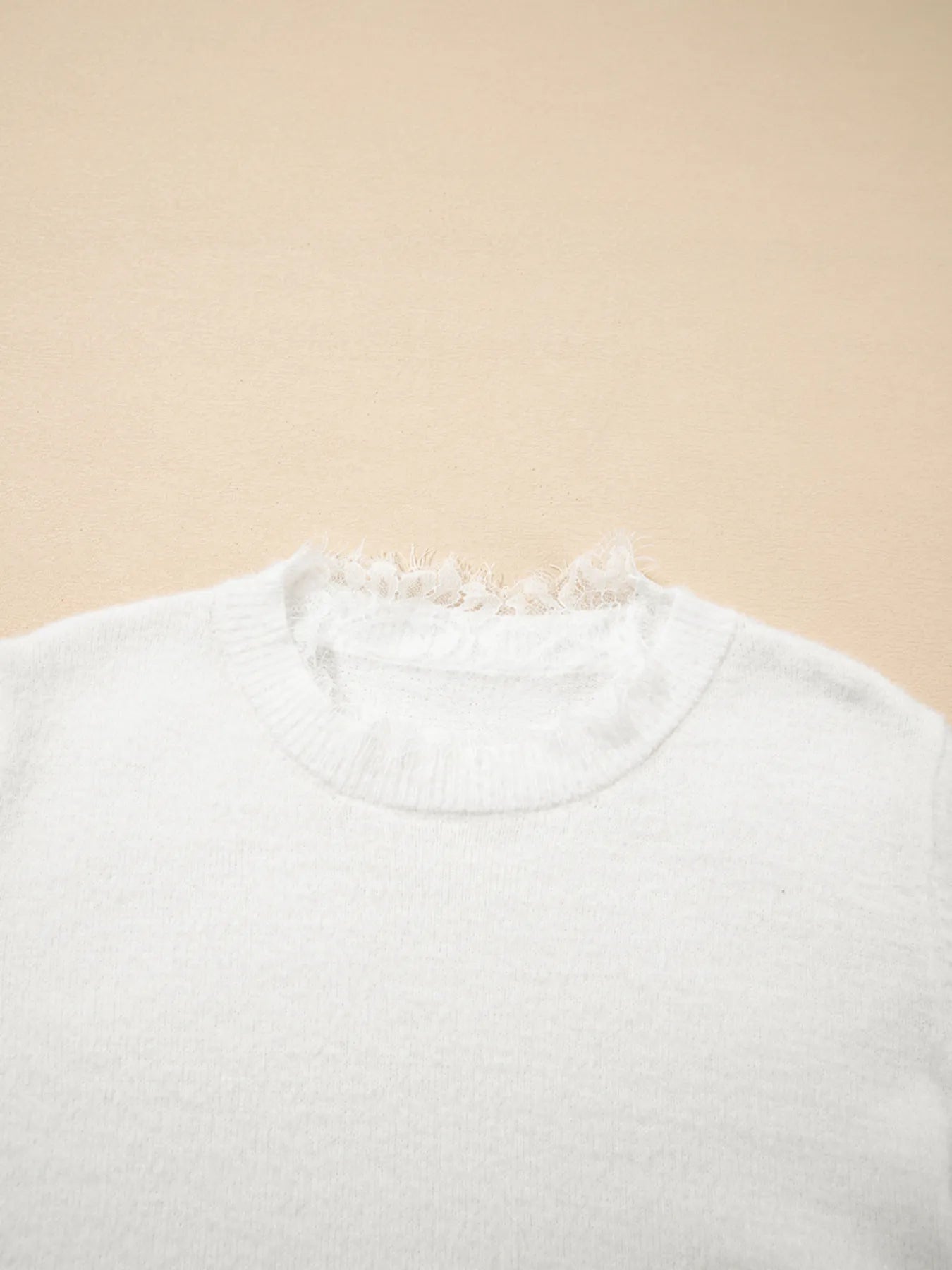 Sarah Express Women's Lace Sleeve Patchwork Fuzzy Sweater