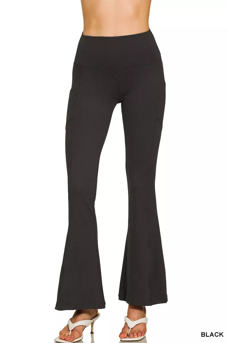 Sarah Express Women's Brushed Microfiber Flare Pants BLACK