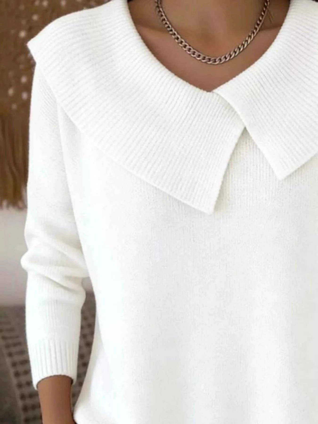 Sarah Express Women's Plus Size Solid Color Ribbed Hem Sweater - Casual Knitwear Top