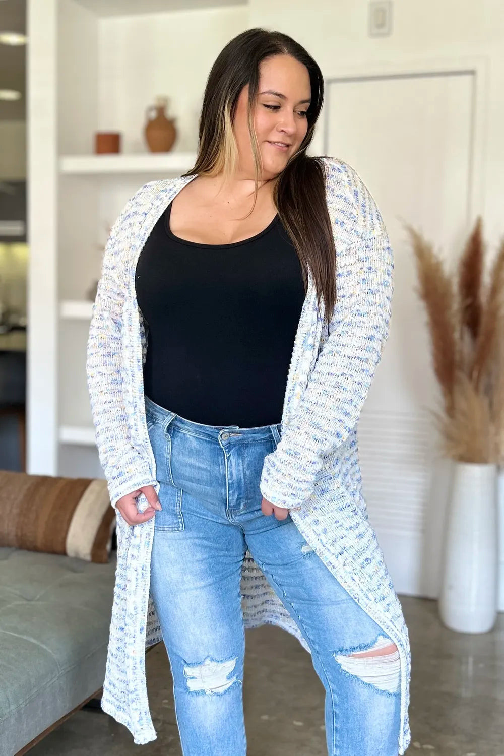 Sarah Express Women’s Plus Size Open Front Longline Cardigan Sweater
