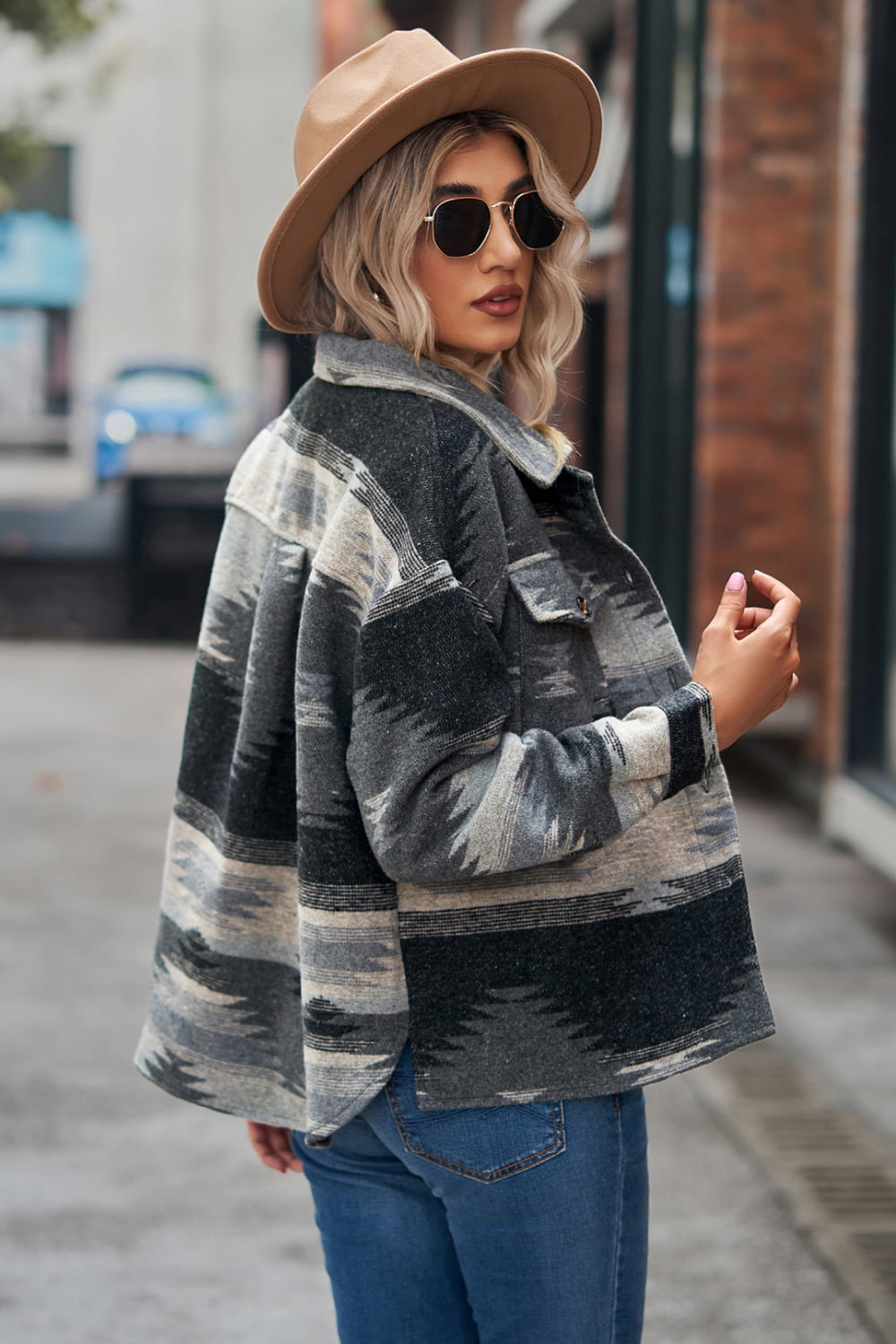 Sarah Express Women's Printed Collared Neck Jacket