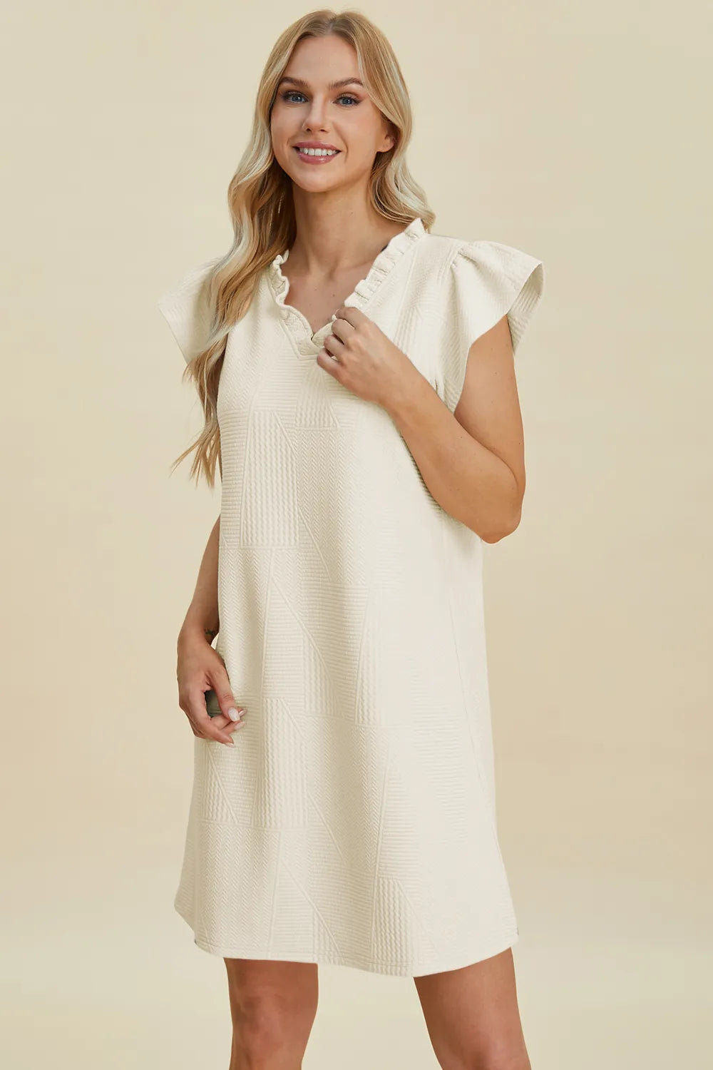 Sarah Express Women’s Plus Size Ruffled V-Neck Cap Sleeve Dress
