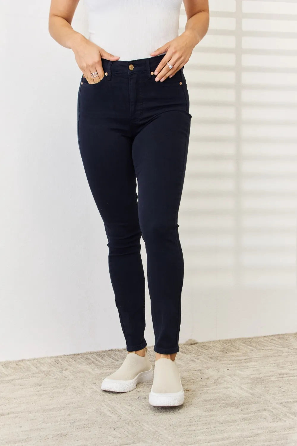 Sarah Express Women’s Plus Size Garment Dyed Tummy Control Skinny Jeans
