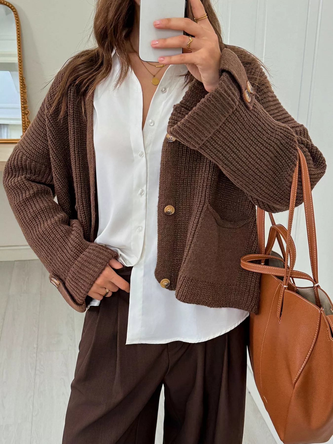 Sarah Express Women's Chunky Knit Button-Down Cardigan