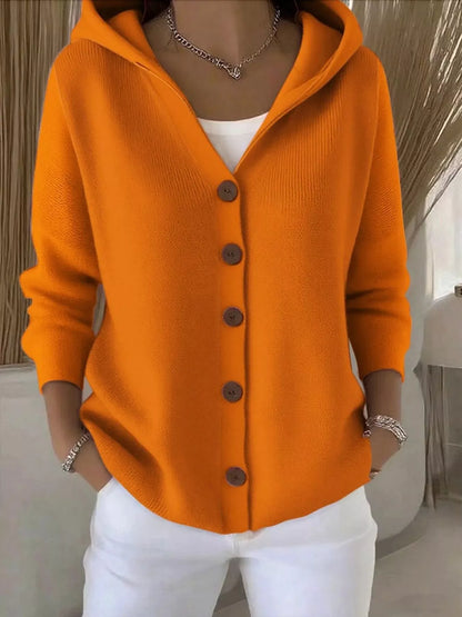 Sarah Express Women's Hooded Button-Down Knit Cardigan Orange
