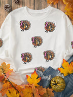 Sarah Express Women's Thanksgiving Turkey Sequin Patched Sweatshirt