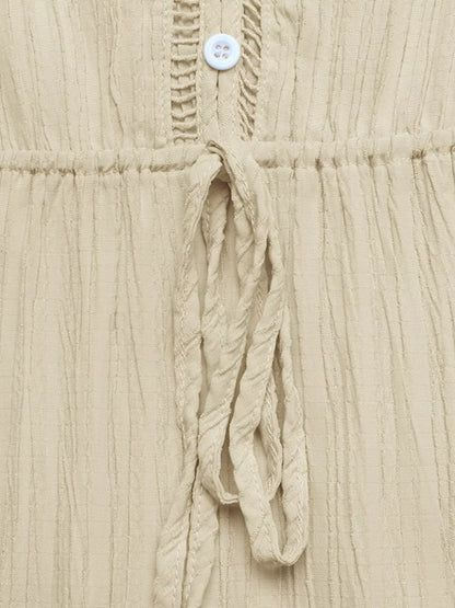 Sarah Express Women's Tiered V-Neck Long Sleeve Dress - Buttoned Midi Dress with Tie Detail