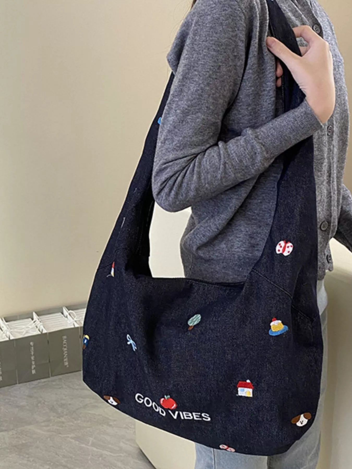 Sarah Express Women's Embroidered Denim Crossbody Bag