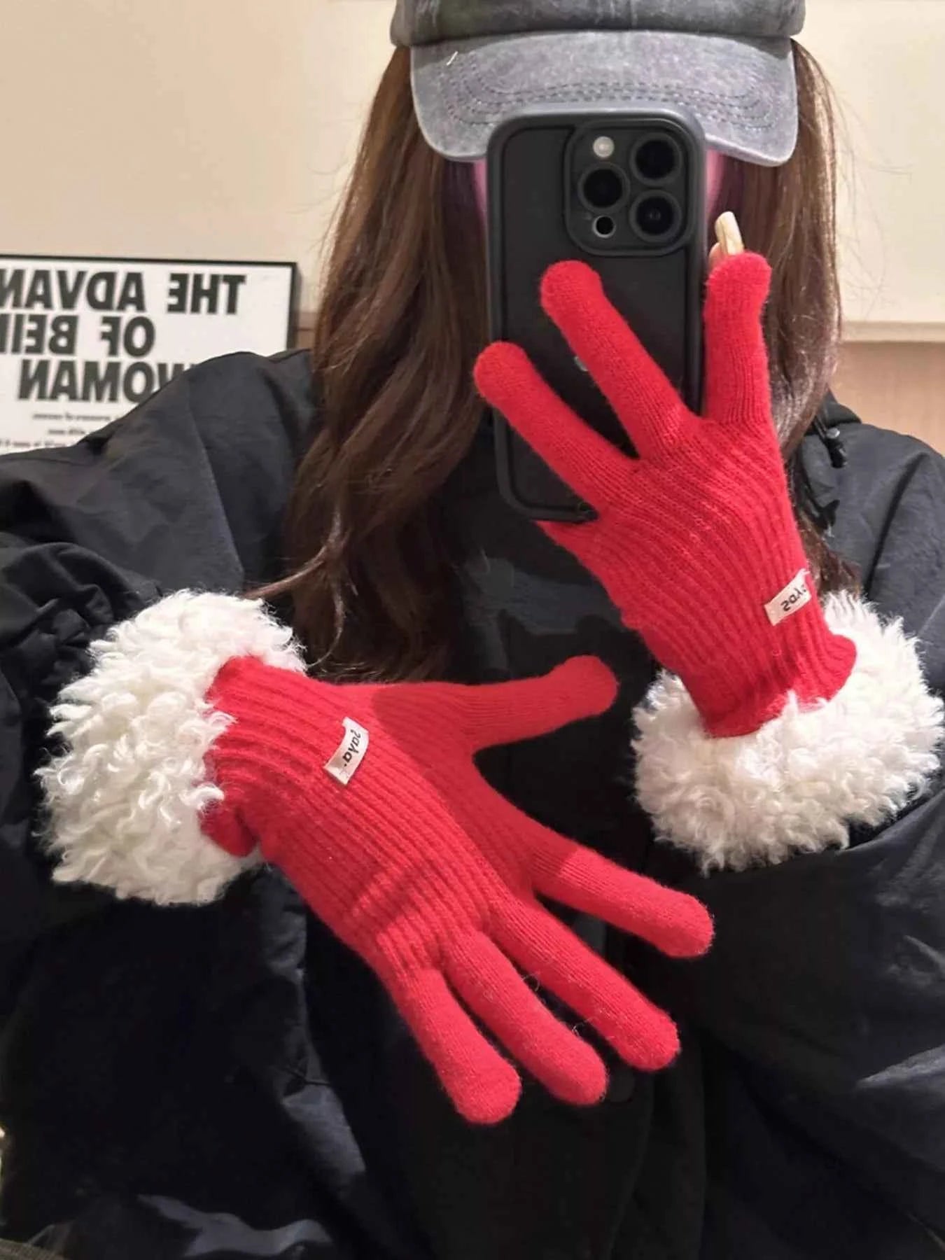 Sarah Express Women's Fuzzy Cuff Knitted Gloves - Warm Winter Cozy Soft Polyester Gloves