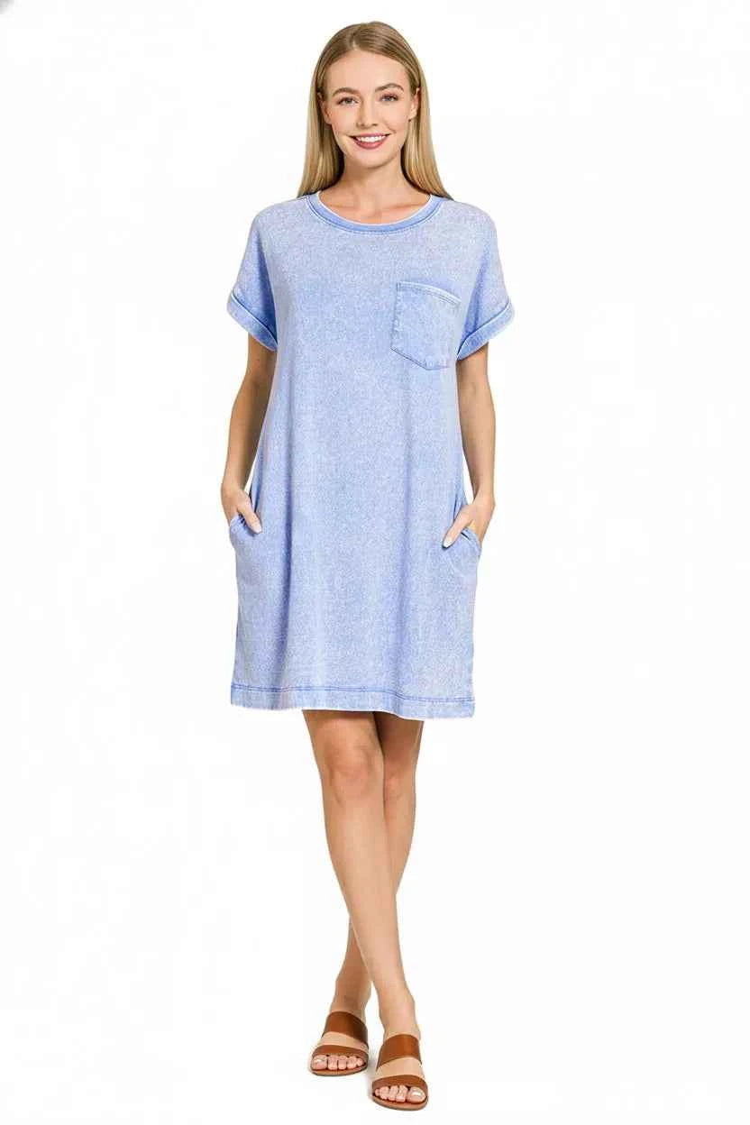 Sarah Express Women's Premium Cotton Washed T-Shirt Dress with Pockets