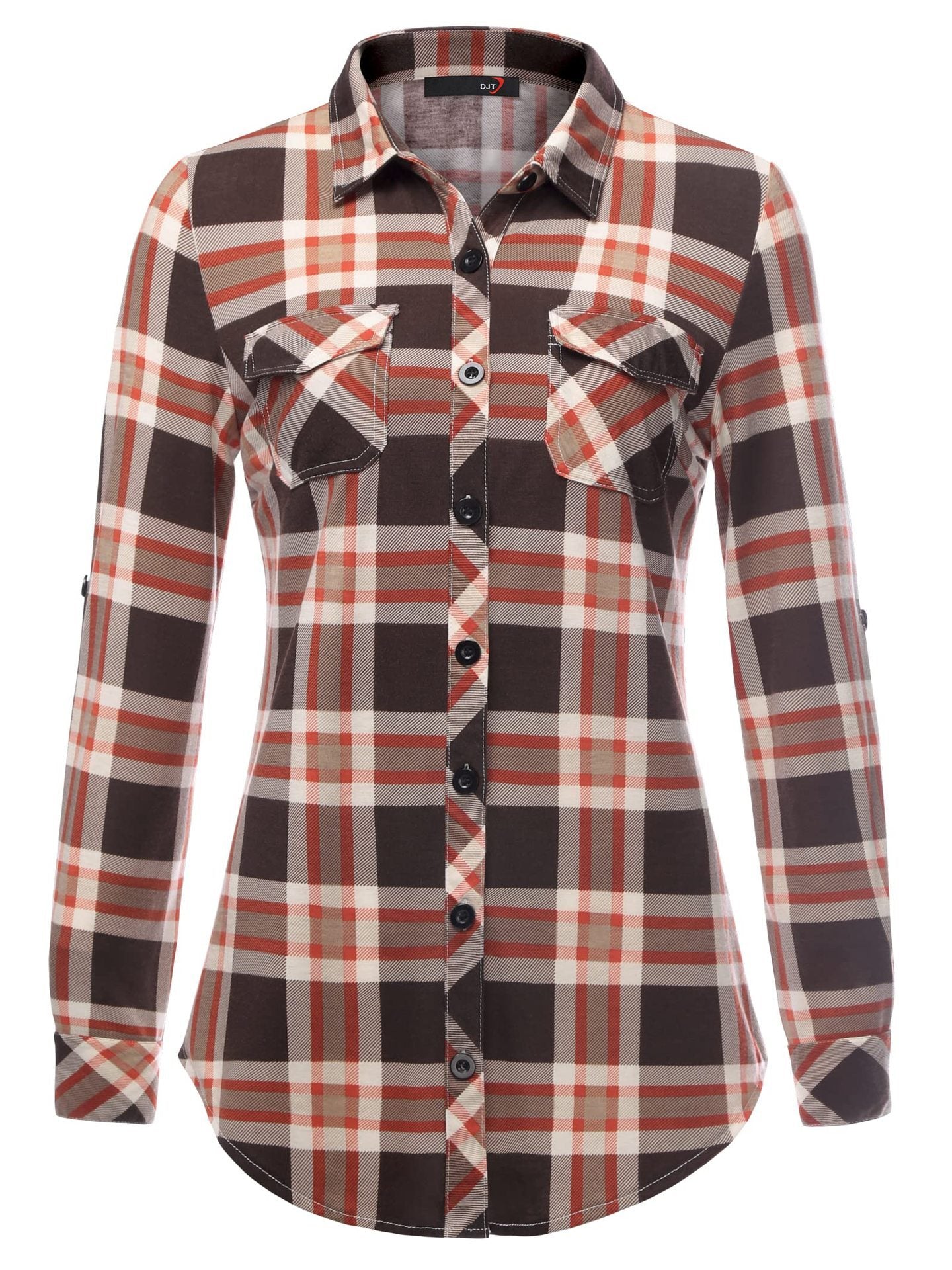 Sarah Express Women's Plaid Button Front Shirt Long Sleeve Casual Cardigan