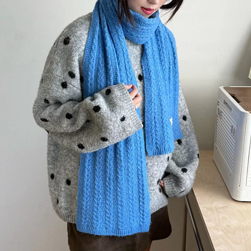 Sarah Express Textured Knit Winter Scarf - Warm Cozy Long Scarf for Women Blue ONESIZE