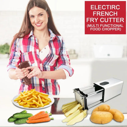 Sarah Express Electric French Fry Cutter - Stainless Steel Vegetable Slicer with Interchangeable Blades for Potatoes & Carrots