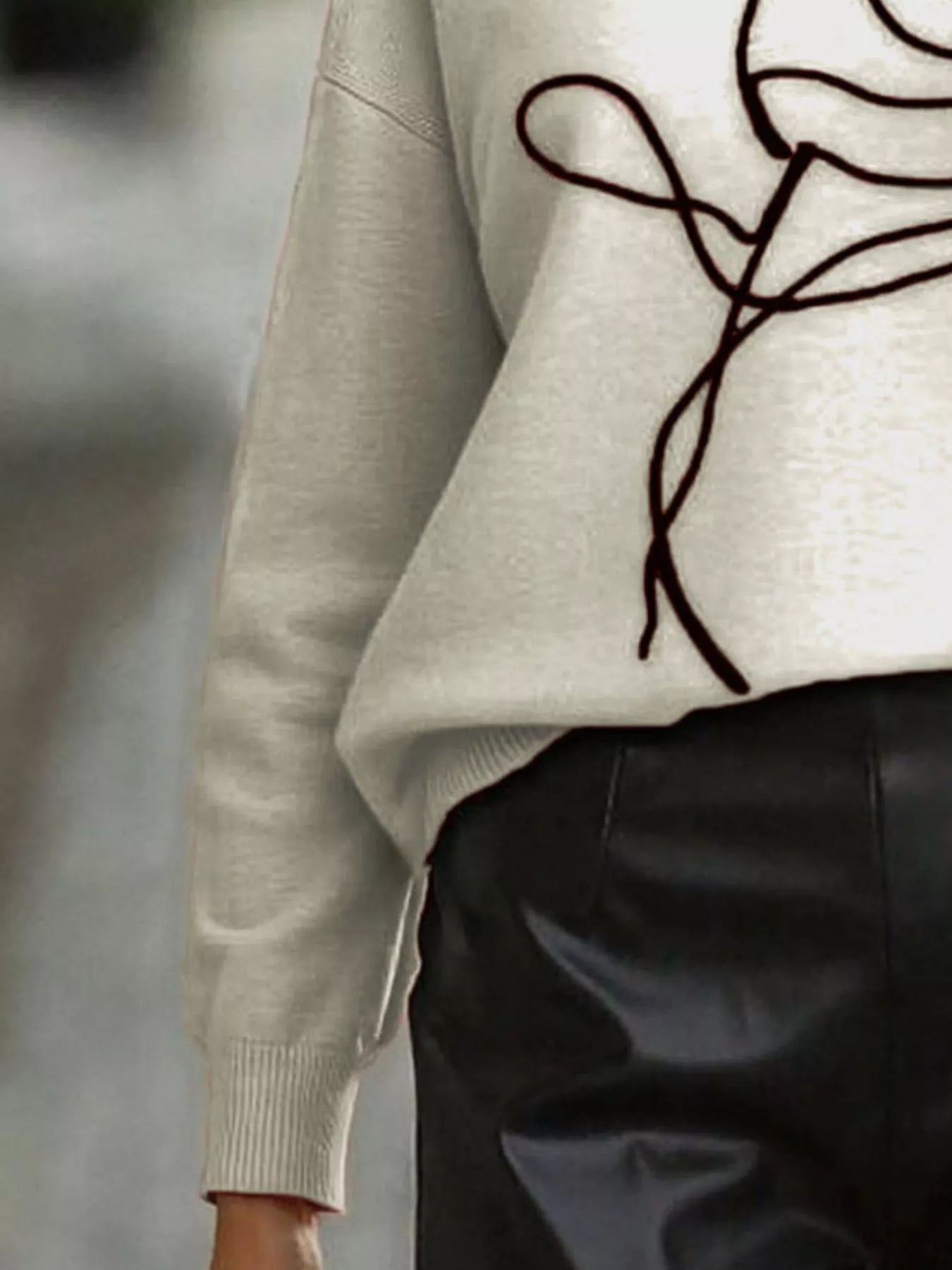 Sarah Express Women's Flower Round Neck Dropped Shoulder Sweater