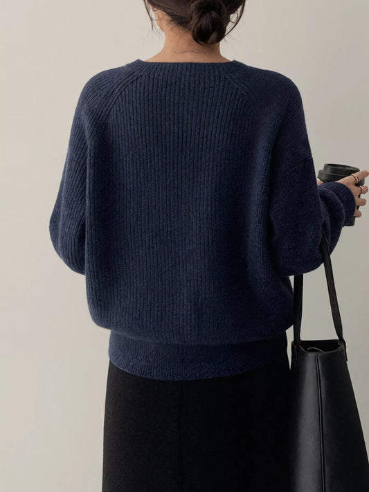 Sarah Express Women's Button-Decorated Round Neck Sweater