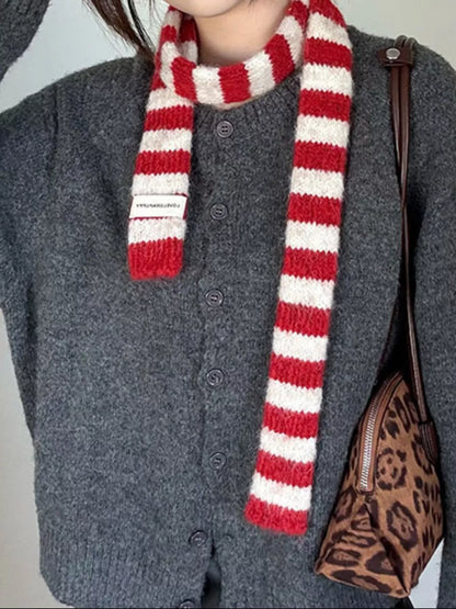 Sarah Express Women's Striped Knitted Warm Scarf Scarlet ONESIZE