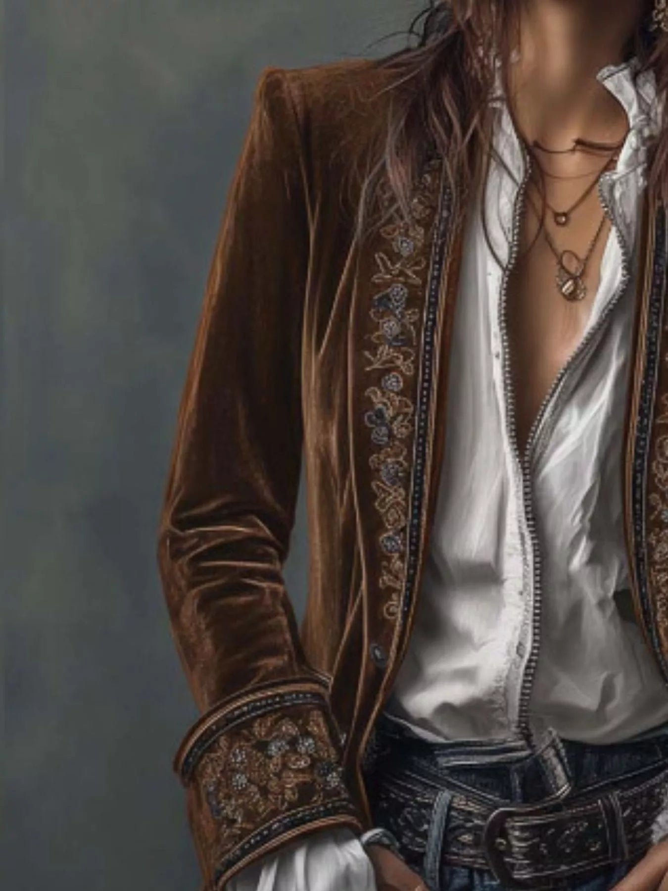 Sarah Express Women's Embroidered Velvet Jacket - Long Sleeve Outerwear