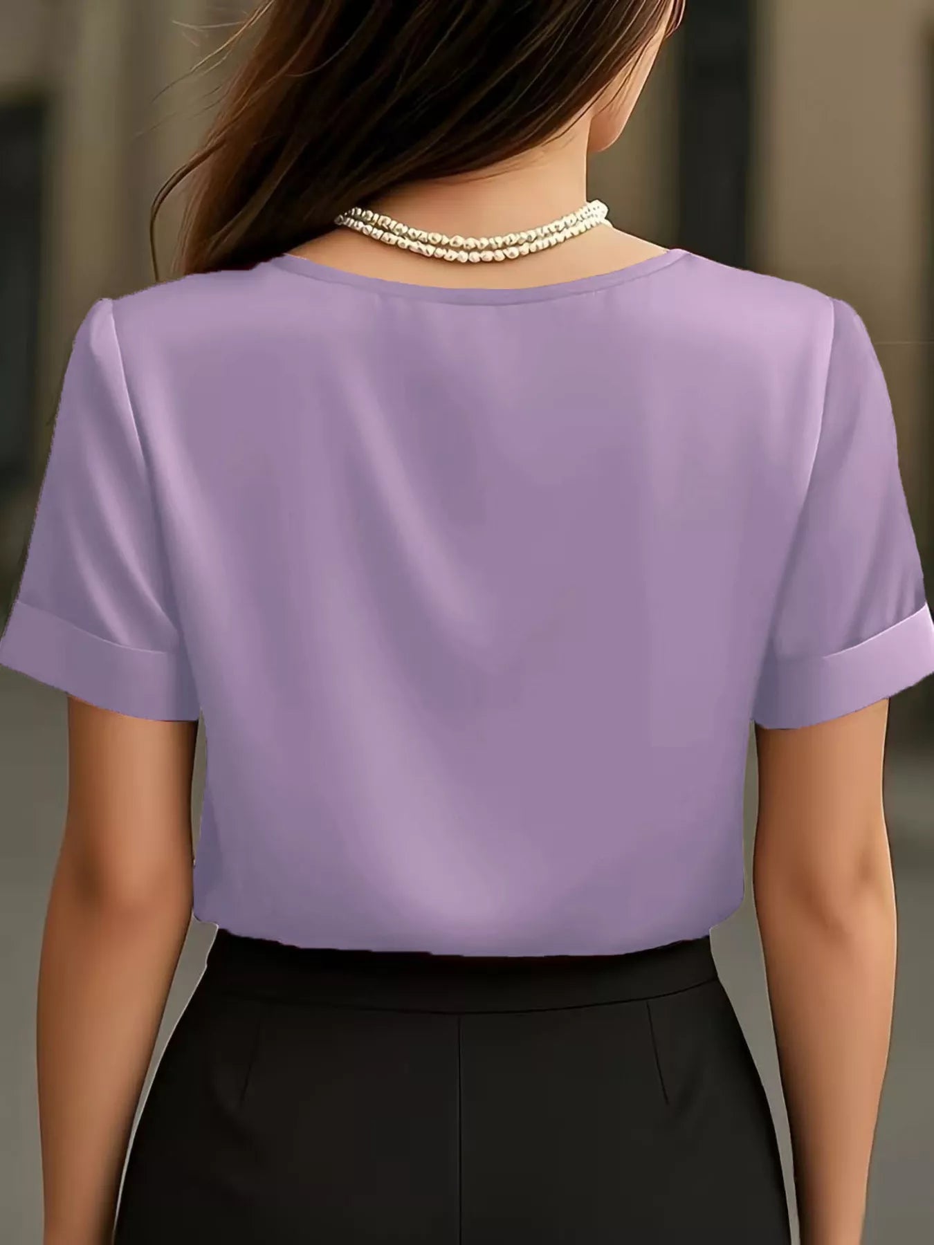 Sarah Express Women's V-Neck Short Sleeve Satin Blouse