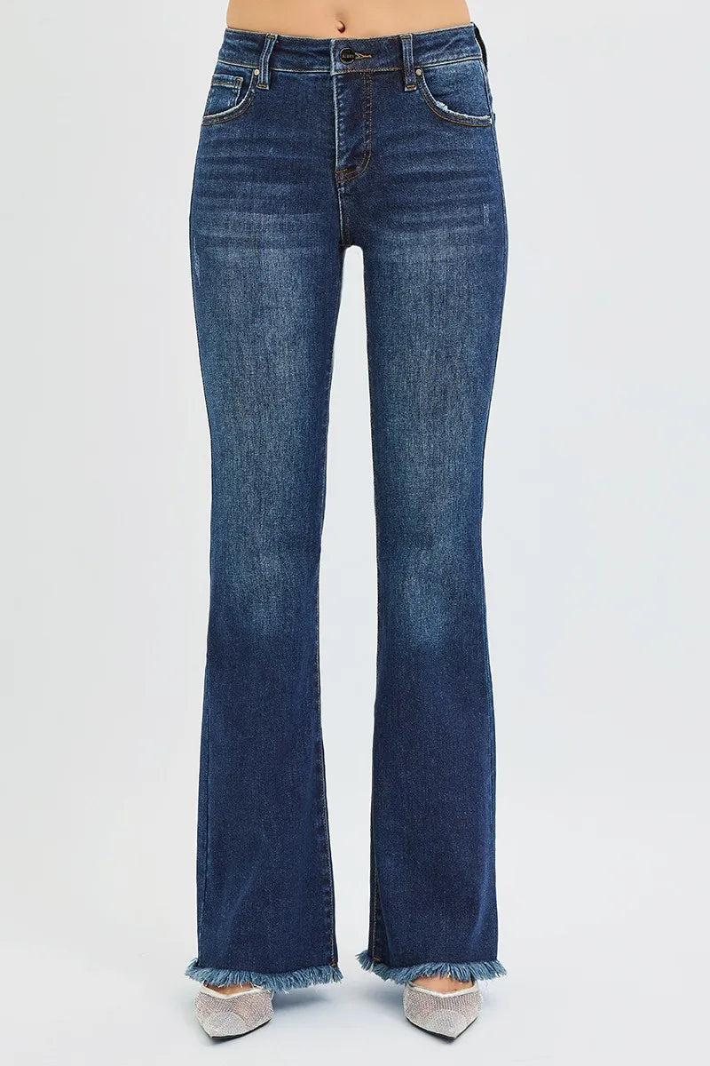 Sarah Express Women’s Plus Size Tummy Control Mid Rise Flare Jeans
