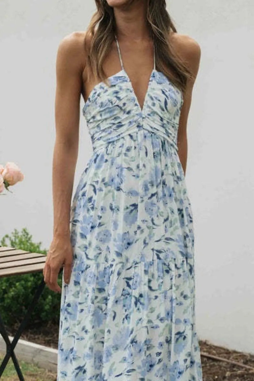 Sarah Express Women's Floral Halter Neck Tiered Maxi Dress