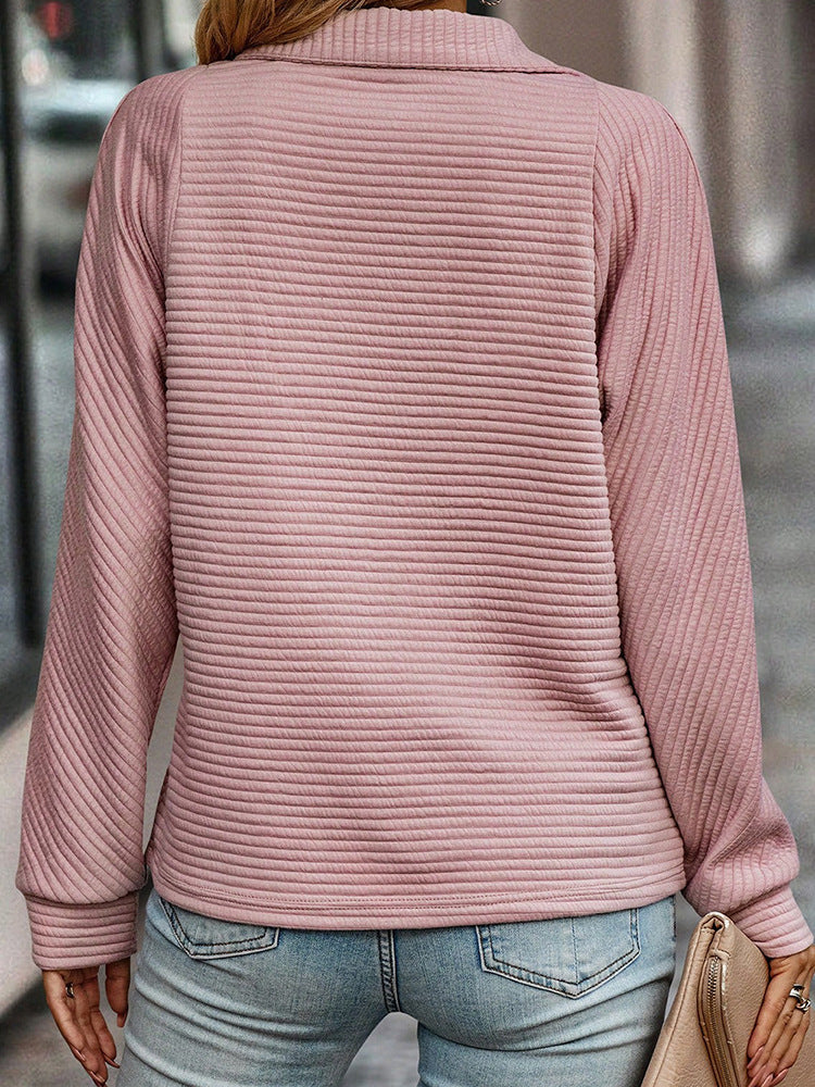 Sarah Express Women's Stand Collar Zipper Pullover Sweatshirt Striped Long Sleeve Top Spring Fall Casual