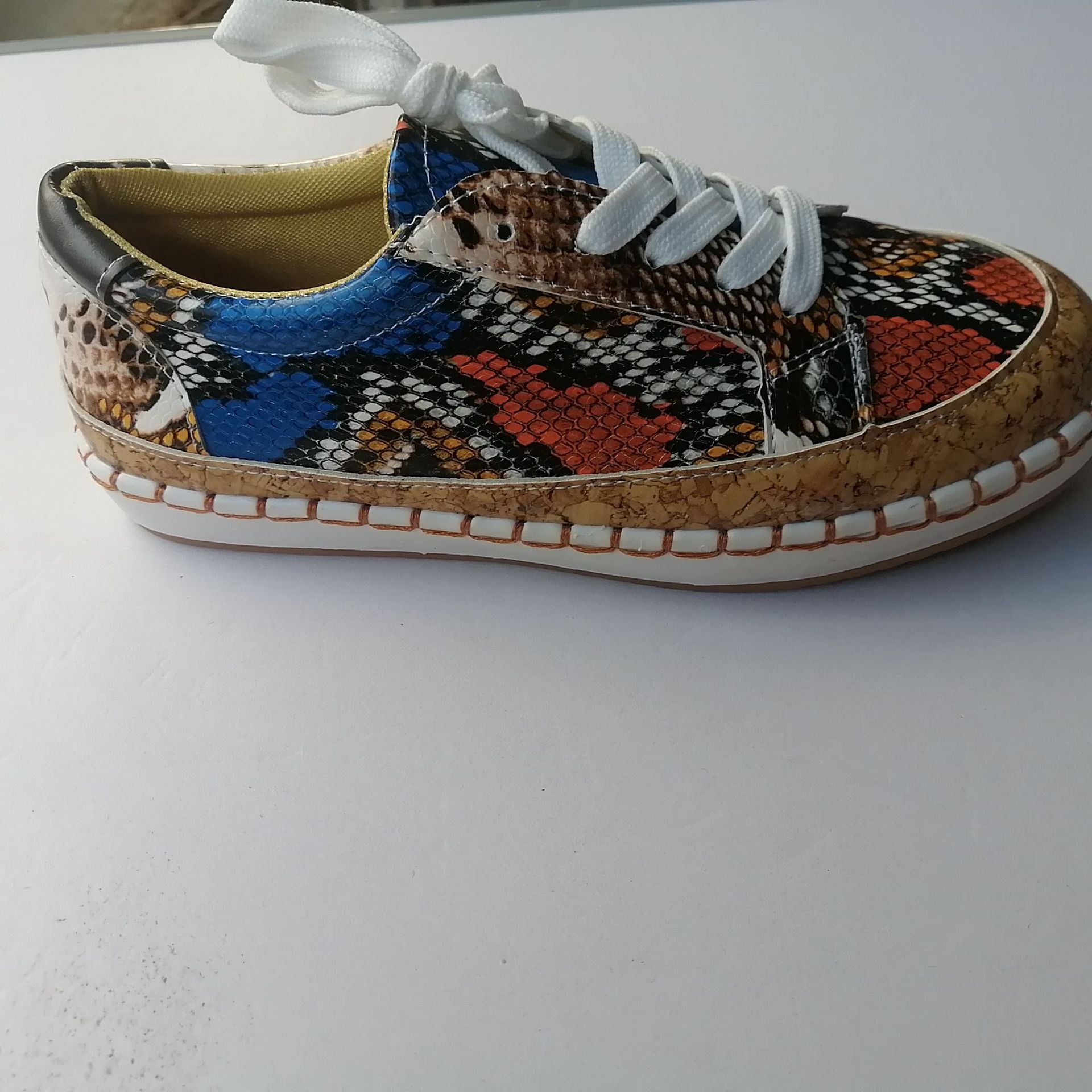 Sarah Express Women's Snake Print Platform Sneakers - Chunky Sole Casual Shoes with Breathable Design Blue