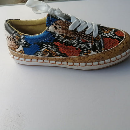 Sarah Express Women's Snake Print Platform Sneakers - Chunky Sole Casual Shoes with Breathable Design Blue