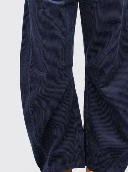 Sarah Express Women's High Waist Corduroy Wide Leg Pants with Pockets - Casual Button Front Trousers