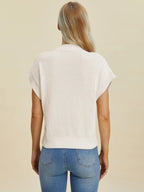 Sarah Express Women’s Plus Size Short Sleeve Mock Neck Viscose Sweater
