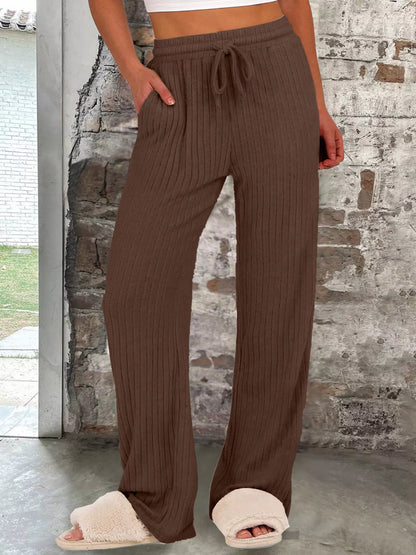 Sarah Express Women's Ribbed Knit Joggers with Pockets - Drawstring Waist Lounge Pants