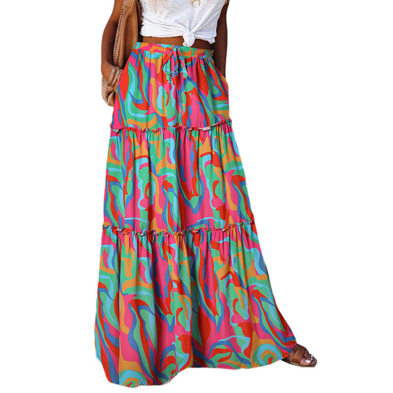 Sarah Express Women's High Waist Printed Maxi Dress Loose Fit Casual