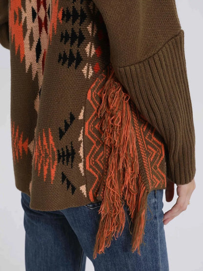 Sarah Express Women's Geometric Pattern Fringe Sweater - Boho Knit Pullover