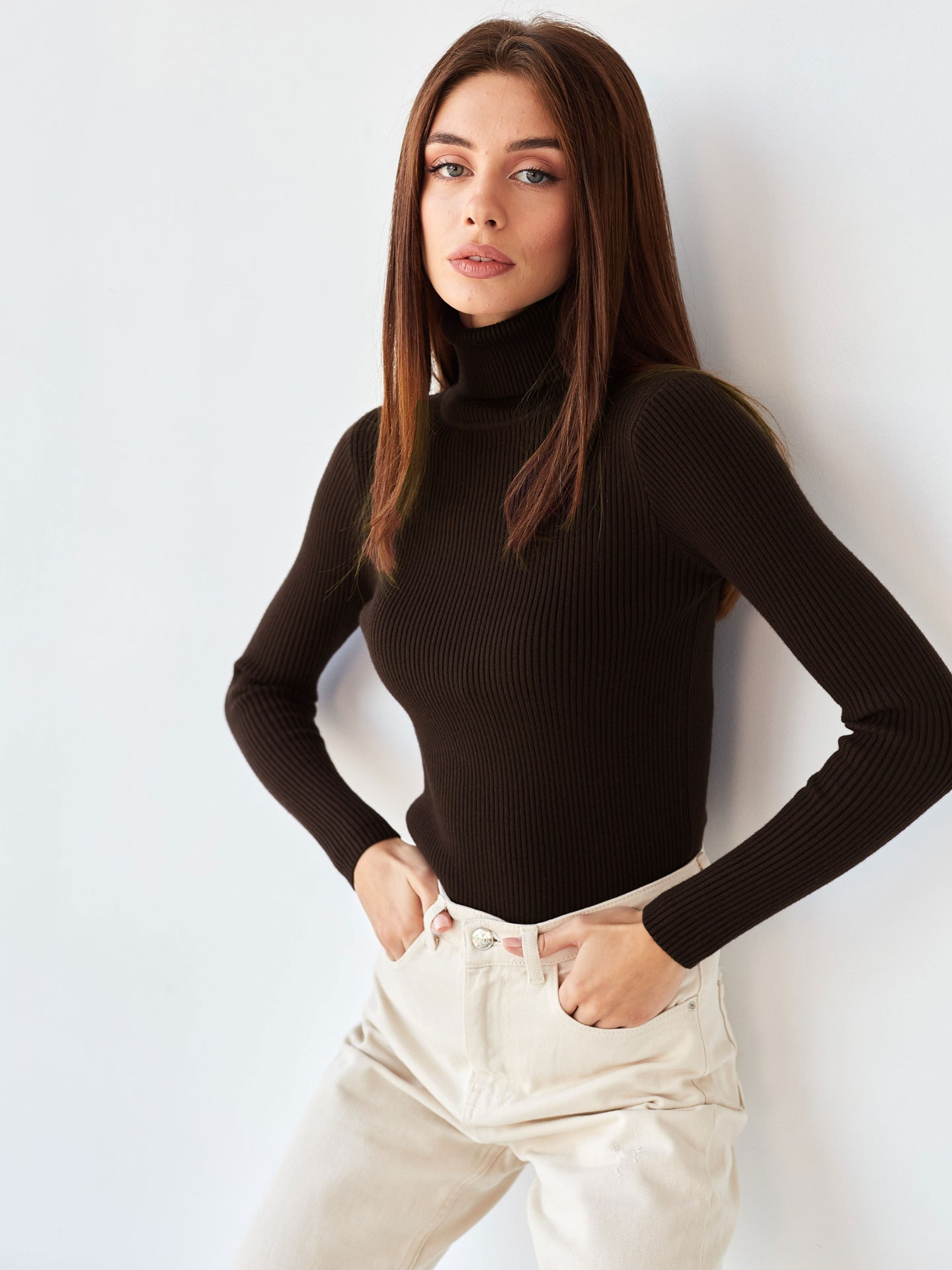 Sarah Express Women's Turtleneck Knit Pullover Sweater Long Sleeve