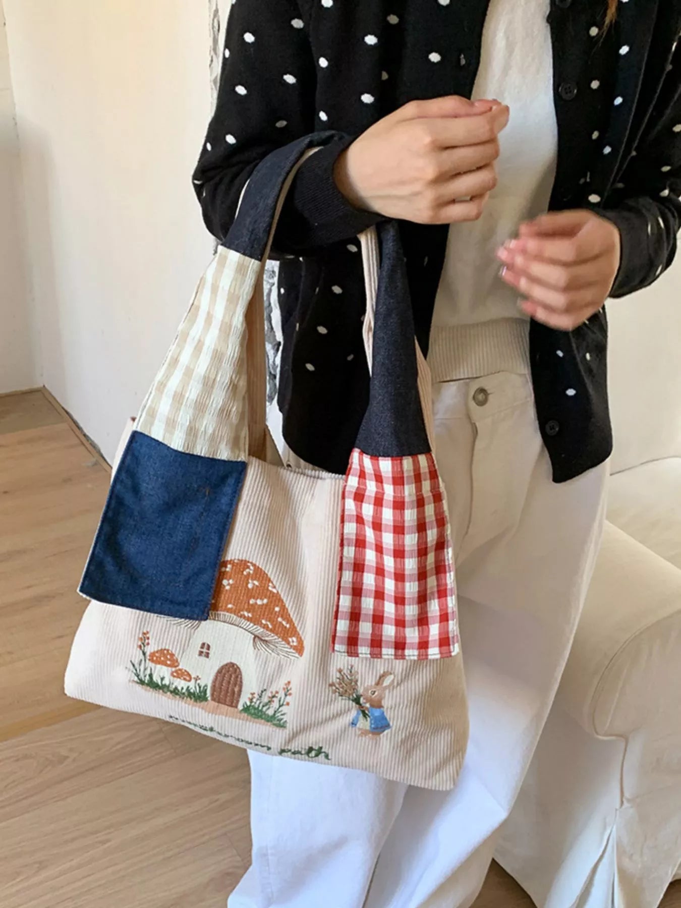 Sarah Express Women's Mushroom Corduroy Tote Bag