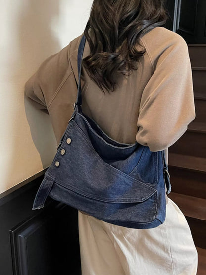 Sarah Express Women's Casual Denim Crossbody Bag with Button Detail