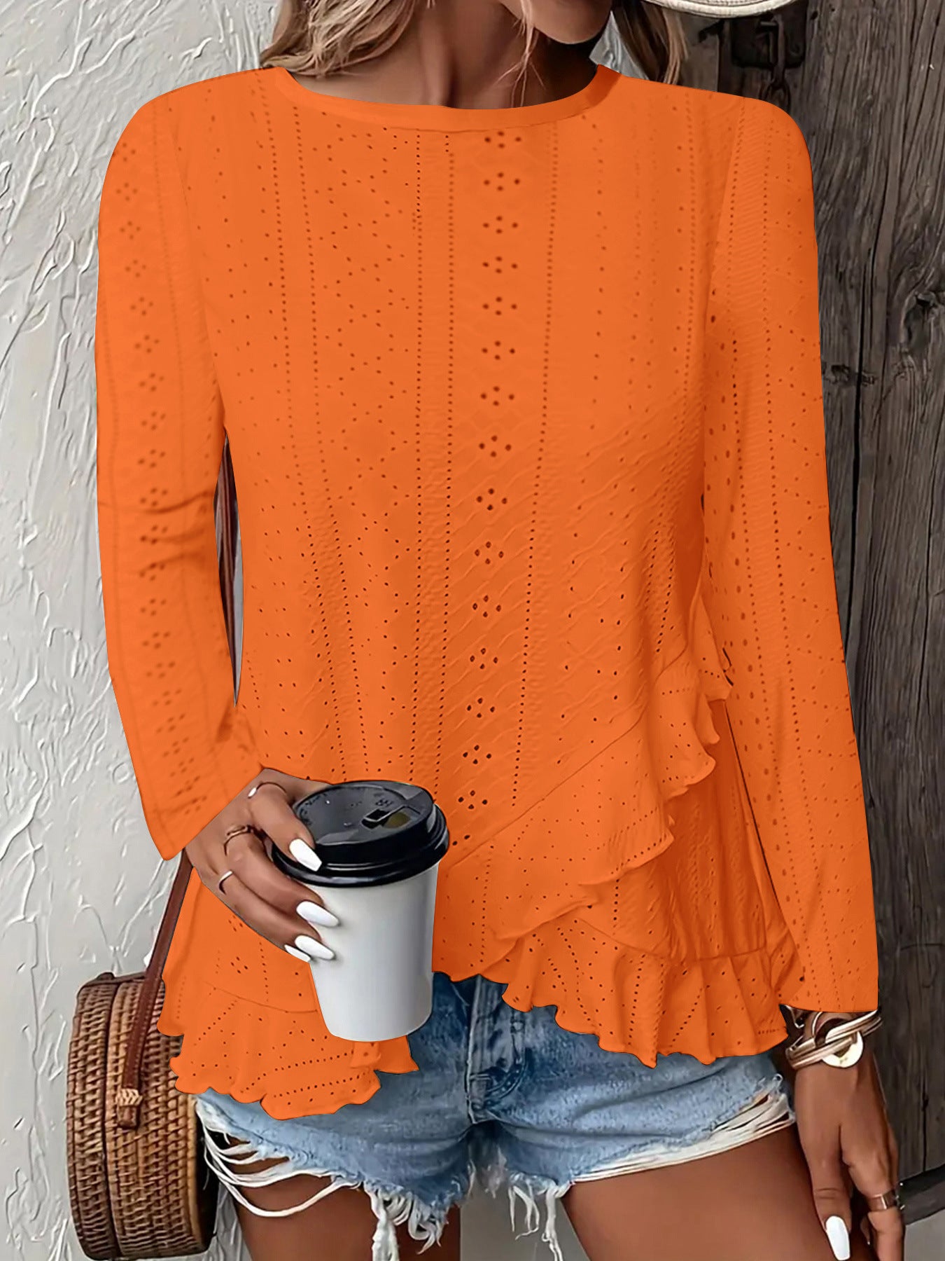Sarah Express Women's Solid Color Long Sleeve Pullover Top Round Neck Loose Fit