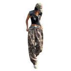 Sarah Express Women's Camo Cargo Pants Y2K - High Waist Baggy Multi-Pocket Hip-Hop Street Style