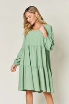 Sarah Express Women’s Plus Size V-Neck Balloon Sleeve Tiered Dress
