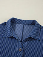 Sarah Express Women's Oversized Twist Ribbed Collared Henley Top with Roll Up Sleeve